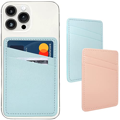 Limvory Phone Wallet Stick On, Leather Phone Card Holder, Credit Card Holder for Phone Case - Pink, Blue - color: Pink, Blue