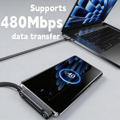 240W USB C to USB C Fast Cable with Invisible Phone Stand, 90° Flat Cord - size: 2PCS ( C to C & C to Lightning)