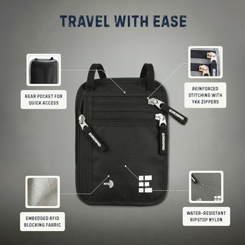 Zero Grid RFID Travel Neck Wallet, Large Passport Holder, Black - color: Black, size: Solo/Couple
