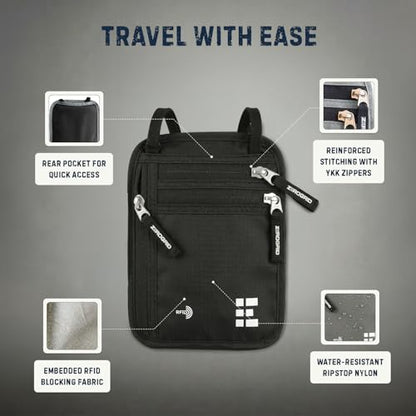 Zero Grid RFID Travel Neck Wallet, Large Passport Holder, Black - color: Black, size: Solo/Couple