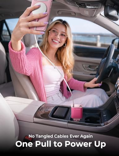 LISEN Retractable Car Charger, Pink-White - color: White-Pink, size: 31.5 Inch