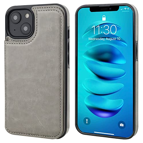ONETOP for iPhone 14 Plus Wallet Case with Credit Card Holder,Gray | Kickstand,ID/Cash Holder,Case Wallet with Card Slots,Double Magnetic Clasp,Durable PU Leather Shockproof Cover for Women Men - color: Gray