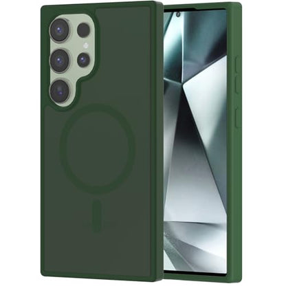 for Samsung Galaxy S24 Ultra Case Magnetic, [Compatible with Magsafe] 6.8 Inches Slim Fit Heavy Duty Protection Wireless Charging TPU and PC Shockproof Anti-Slip Protective Phone Cover, Green - color: Green Magnetic