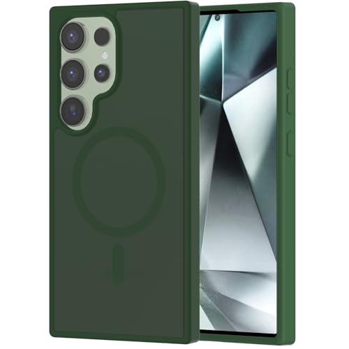 for Samsung Galaxy S24 Ultra Case Magnetic, [Compatible with Magsafe] 6.8 Inches Slim Fit Heavy Duty Protection Wireless Charging TPU and PC Shockproof Anti-Slip Protective Phone Cover, Green - color: Green Magnetic