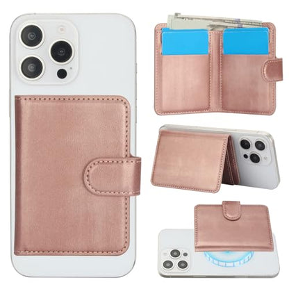 HAII for MagSafe Card Wallet Bag compatible with MagSafe Invisible Ultra-Thin Lightweight Kickstand Magnetic Mobile Wallet Man Woman, 4 Card Slots + 1 Cash Bag. (Pink, Buckle Wallet) - color: Pink, size: 4 Card Slots + 1 Cash Bag - Buckle Wallet