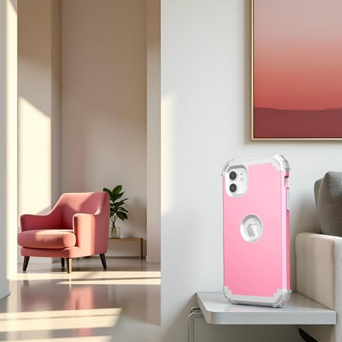 IDweel for iPhone 11 Case with Screen Protector(Tempered Glass), Hybrid 3 in 1 Shockproof Slim Fit Heavy Duty Protection Hard PC Cover Soft Silicone Bumper Full Body Case,Pink/Light Grey - color: Pink/Light Grey