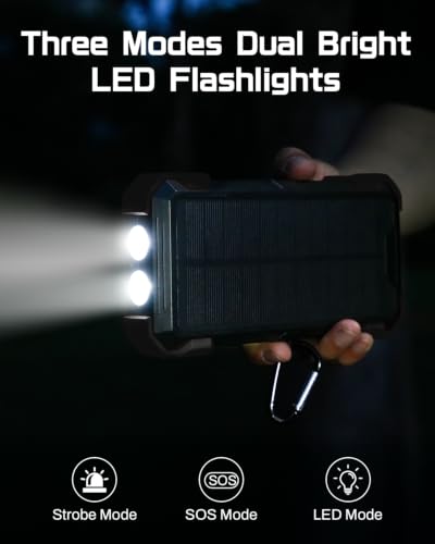 GOODaaa Solar Power Bank 24000mAh, Portable Charger with 4 Built-in Cables - color: Deep Black