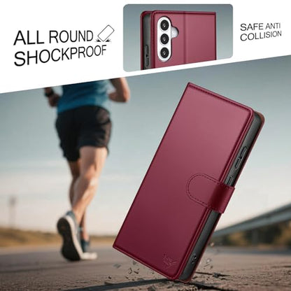 Compatible with Samsung Galaxy S26 Case Wallet with Card Holder [4 Card Slot] Women Men,RFID Blocking PU Leather Phone Case Flip Shockproof Protector Cover Credit Card Slot Kickstand,Wine Red - color: Wine Red, size: Samsung Galaxy S26 - 6.3"