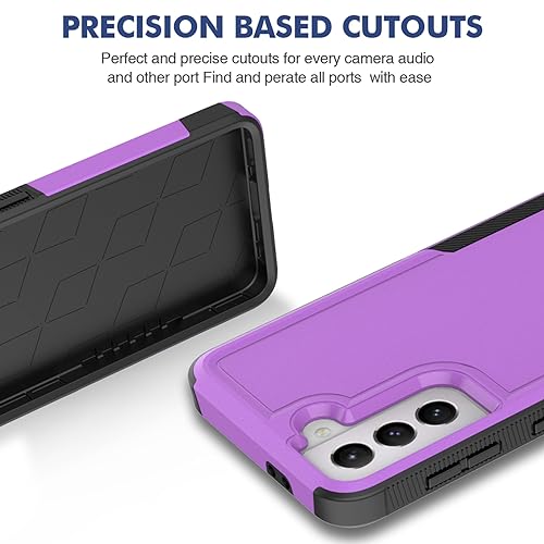 for Samsung Galaxy S21 Case: Dual Layer Protective Heavy Duty Cell Phone Cover Shockproof Rugged with Screen Protector - Military Protection Bumper Tough - Samsung Galaxy S21 5G 2021, 6.2 inch, Purple - color: Purple (PC) + Black (TPU)