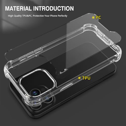 Clear case for iPhone 15 Pro, [Not Yellowing] [Military-Grade Drop Protection] Transparent Slim Phone Cases for iPhone 15 Pro with Shockproof Bumper (Clear, iPhone 15 Pro)