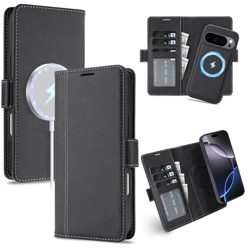 for Google Pixel 10 / 10Pro Wallet Case Compatible with Magsafe, 2 in 1 Leather Flip 3 Card Holder Magnetic Detachable Cover Q1 (Black, Google Pixel 10 / 10Pro) - color: Black, size: Google Pixel 10 / 10Pro