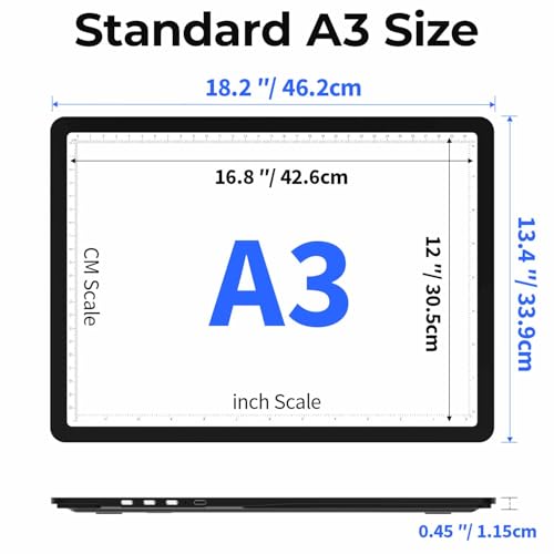 Heanolier Rechargeable A3 Light Board with Stand for Diamond Painting,5100 Lux Magnetic Light Pad with Side Buttons,5000mAH battery,Wireless Light Box for Tracing,LED Light Table for Sketching,Drawing - size: A3 with Stand