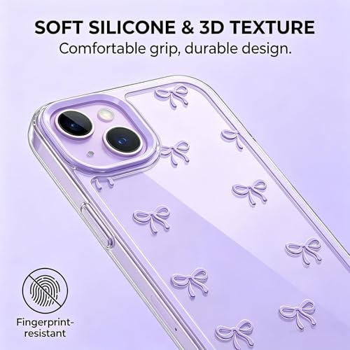 Compatible with iPhone 16 Case, Clear Purple Cute Ribbon Bowknot Pattern, Transparent Phone Case Raised Camera Protection Stylish Slim Soft TPU Protective Cover for Women - color: A3-Purple, size: iPhone 16