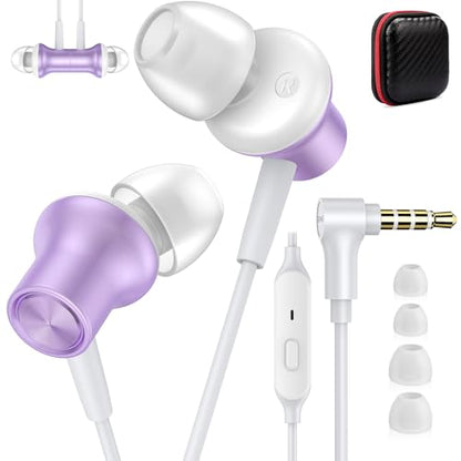 ASKUBSKU 3.5mm Headphones Wired Earbuds for Chromebook Laptop PC, Purple - color: Purple