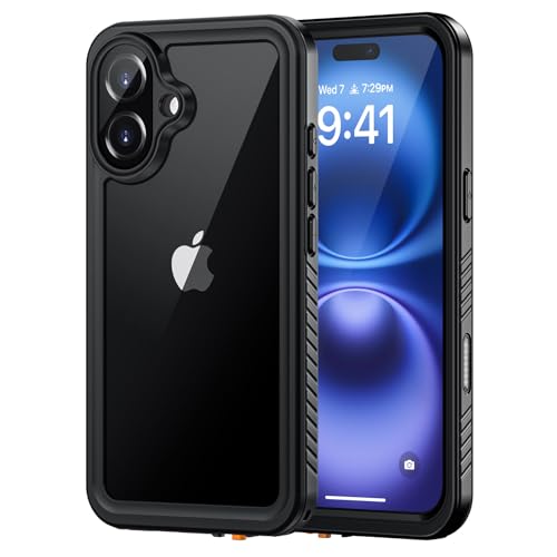Lanhiem for iPhone 16 Waterproof Case, Dustproof Case Built-in Screen Protector, Camera Protection, Full Body Heavy Duty Rugged Phone Cover for 16-6.1 inch (Black/Clear) - color: Black, size: for iPhone 16