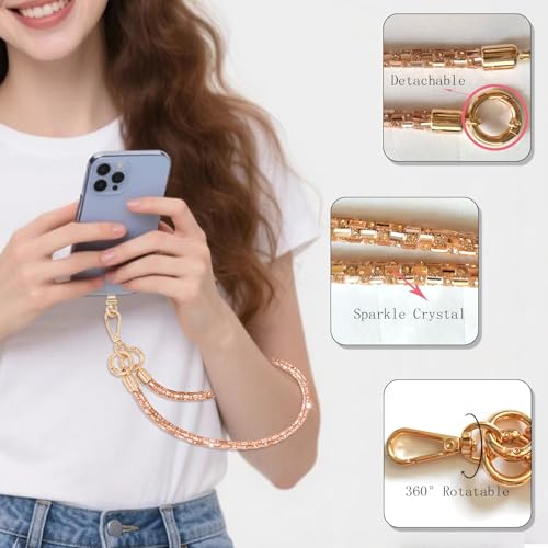 Crystal Phone Lanyard Crossbody Adjustable Rhinestone Anti-Theft Phone Strap Crossbody Cell Phone Neck Strap for Women - color: Champagne