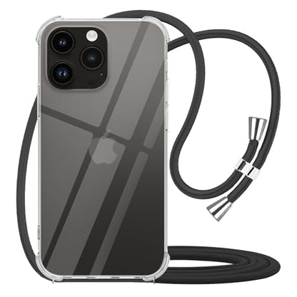 for iPhone 14 Pro Max Clear Case Adjustable Shoulder Neck Lanyard Crossbody Strap Phone Cover Women Girls Soft Slim Bumper Shockproof Protective Mobile Case for iPhone 14 Pro Max - Black - size: For iPhone 14 Pro Max