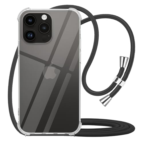 for iPhone 14 Pro Clear Case Adjustable Shoulder Neck Lanyard Crossbody Strap Phone Cover Women Girls Soft Slim Thin Bumper Shockproof Protective Mobile Case for iPhone 14 Pro - Black - size: for iPhone 14 Pro