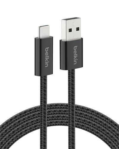 Belkin USB A to USB C 15W Braided Cable 6.6ft iPhone Charger Cord - color: Black, style: 6.6 ft