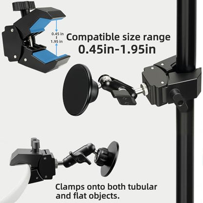 Magnetic Mic Stand Phone Holder Mount, 360° Angle Adjustment for Gym/Microphone Stand/Shopping Cart/Stroller/Handlebar,Compatible with iPhone 17/16/15/14/13/12 Series