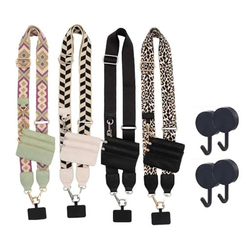 Clip and Go Strap for Phone with Wallet Crossbody,Phone Strap with Zipper Pouch and Adjustable Chain - color: 4pcs Mix Color