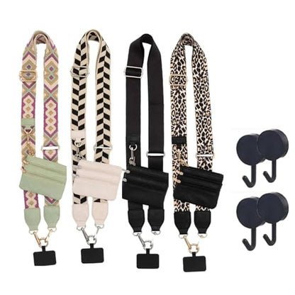 Clip and Go Strap for Phone with Wallet Crossbody,Phone Strap with Zipper Pouch and Adjustable Chain - color: 4pcs Mix Color