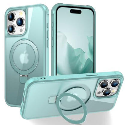 CHAOFEnG Magnetic Compatible with iPhone 15 Pro Max Case with Stand [Military Grade Drop Tested][Compatible with Magnet] Ring Translucent Slim Hard Back Soft Edge, Teal Green - color: Teal Green, size: iPhone 15 Pro Max