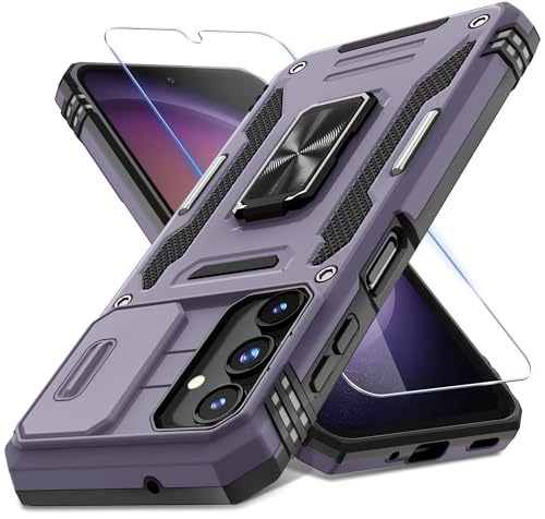 DEERLAMN Case for Samsung Galaxy A16 5G with Slide Camera Cover+Screen Protector (1 Pack), Rotated Ring Kickstand Military Grade Shockproof Protective Cover-Deep Purple - color: Deep Purple, size: A16 5G-6.7 Inch