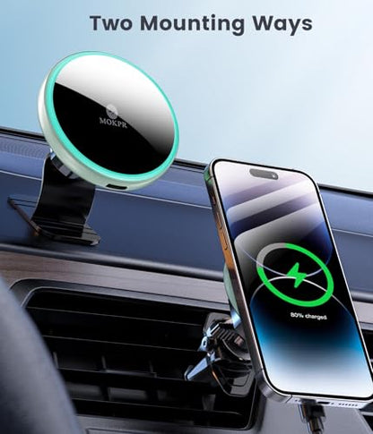for Magsafe Car Mount Charger 15W LED RGB Car Phone Holder for Dash Vent - color: Mint Green