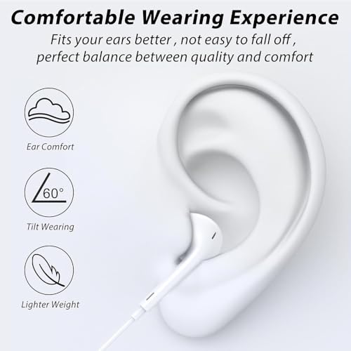 2 Packs Wired Headphones for iPhone Earbuds Built-in Microphone & Volume Control Nosie Reduction Headsets Compatible with iPhone 14/13/12/11/XR/XS/X/8/7/SE/Pro/Pro Max