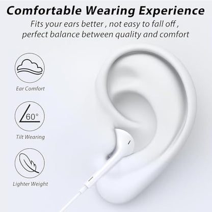 2 Packs Wired Headphones for iPhone Earbuds Built-in Microphone & Volume Control Nosie Reduction Headsets Compatible with iPhone 14/13/12/11/XR/XS/X/8/7/SE/Pro/Pro Max