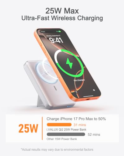 Qi2.2 25W Wireless Power Bank 10,000mAh, Magnetic Charger for MagSafe