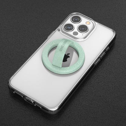 2-Pack Magnetic Phone Grip Holders Compatible with MagSafe, Soft-Touch Silicone Finger Loops for iPhone, Comfortable and Secure Fit (Clear Sparkle & Green Glitter) - color: Mint Glitter