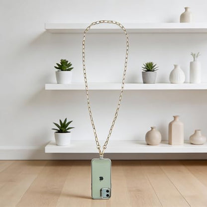 Crossbody Phone Lanyard Chain Shoulder CellPhone Strap Phone Charm Neck Chain iPhone Holder 3 Pad Patche Tether Universal for iPhone 16 Pro Max 15 14 11 Samsung S24 Flip 5 Google Moto Gold - color: Gold