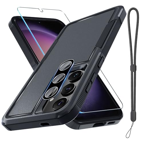 for Samsung Galaxy S24 FE Case, Full Body Heavy Duty Cover, Black Matte | Rugged Shockproof Protective Case,with Tempered Glass Screen Protector + Camera Lens Cover + Wrist Lanyard Strap - color: Black Matte