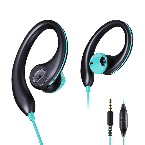 Upgrade Wired Sports Earbuds with Ear Hooks, Running Headphones Secure Fit Wrap Around Ear, Sweatproof In-Ear Earphones with Microphone, 3.5mm Jack for Smartphone Laptop Tablet MP3 Workout Jogging Gym