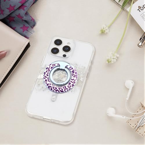 Magnetic Phone Ring for MagSafe Grip, Super Magnet Twinkle Design Ring Holder Stand, MagSafe Accessory for iPhone 17/16/15/14/13 Pro Max Plus，Purple Leopard - color: Purple Leopard