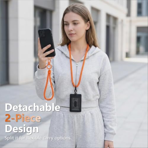 4-in-1 Phone Lanyard, Crossbody, Neck, Wrist & Finger Strap - color: Orange