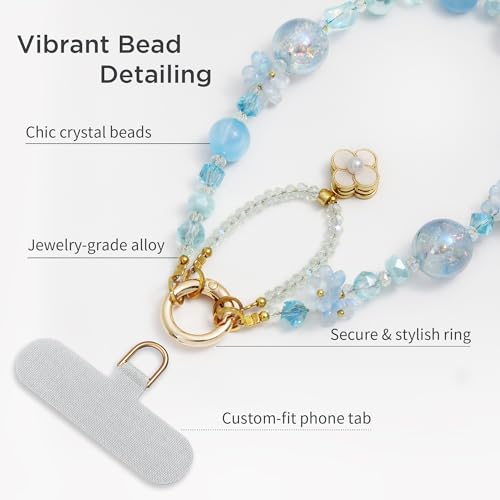 POSADINA Phone Charm for Women, Anti-Theft Phone Wrist Strap, Hands-Free & Detachable Cellphone Lanyard Chain with Tether Tab - color: Summer Sky
