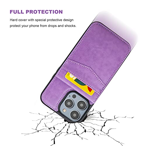 KIHUWEY for iPhone 14 Pro Max Wallet Case Card Holder Kickstand, Purple | Credit Card Slots, PU Leather, Magnetic Clasp, Flip Heavy Duty Protection Cover for Men and Women - color: Purple