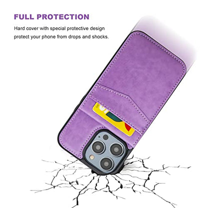 KIHUWEY for iPhone 14 Pro Max Wallet Case Card Holder Kickstand, Purple | Credit Card Slots, PU Leather, Magnetic Clasp, Flip Heavy Duty Protection Cover for Men and Women - color: Purple