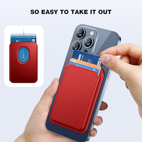Miracase Magnetic Wallet, Compatible with MagSafe Wallet, 3-Card Holder, for iPhone 15/14/13/12 Series，Red - color: C-Red, style: Basic Wallet