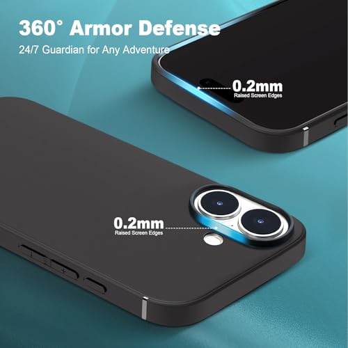 TENOC Phone Case Compatible with iPhone 16 Plus, Black Case Anti-Fingerprint Protective Bumper Matte Cover for 6.7 Inch - color: Black, size: iPhone 16 Plus