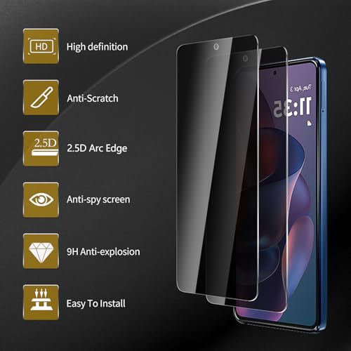 3 Pack Privacy Screen Protector for Motorola Moto G Stylus 5G 2025/2024, Anti Spy Tempered Glass 9H Hardness, Black Protector Anti Spy, Bubble Free, Anti-Scratch - size: Moto G Stylus 2025/2024(3 Privacy Screen + 0 Lens)