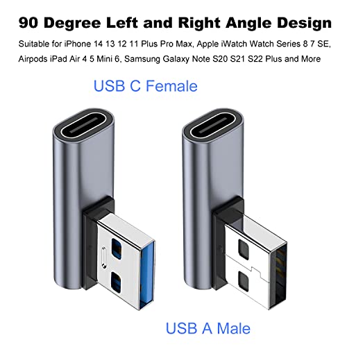 AreMe 90 Degree USB C Female to USB Male Adapter 2 Pack, Left & Right Angle - style: Left and Right Angle