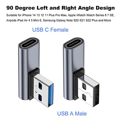 AreMe 90 Degree USB C Female to USB Male Adapter 2 Pack, Left & Right Angle - style: Left and Right Angle
