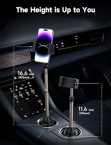 JSAUX Car Cup Holder Phone Mount, Metal Long Arm, Adjustable Base - color: ClipMount