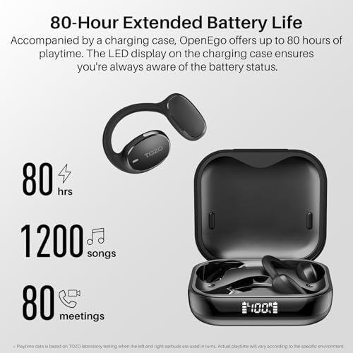 TOZO OpenEgo Open Ear Earbuds 80H Bluetooth 5.3 Headphones Sport Earbuds - color: Black