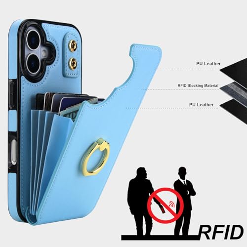 Folosu for iPhone 17 Case Wallet with Card Holder,Finger Ring Cover Blue - color: Blue