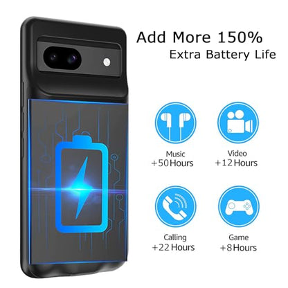 Battery Case for Pixel 8a, Upgraded 10000mAh Battery Pack Rechargeable Charger Case with Wireless Charging Compatible for Pixel 8a (6.1 inch) External Charging Cover(Black) - size: Pixel 8A
